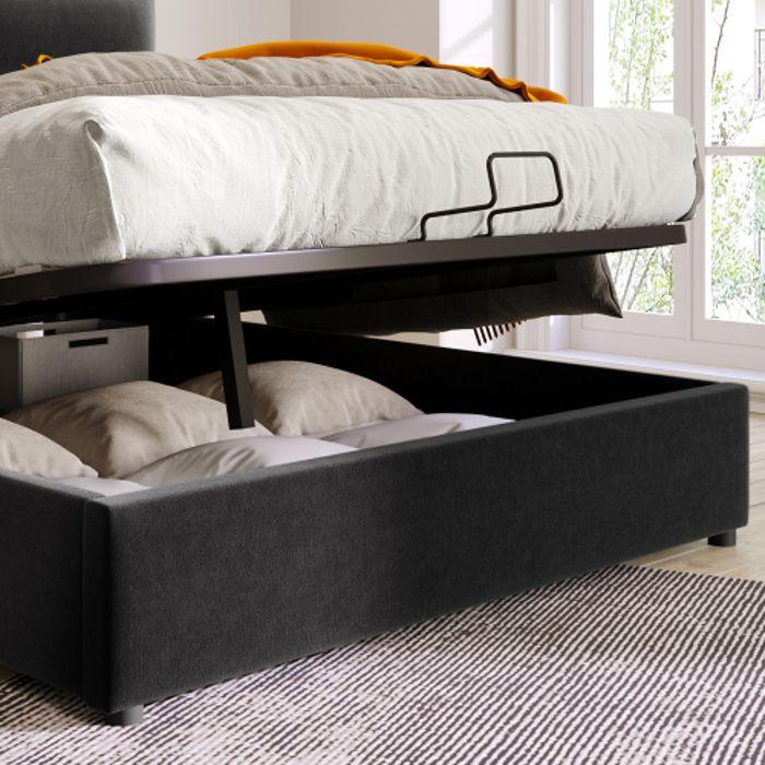 Lit double 140x200cm - MUVOE - Tête de lit réglable - Sommier à lattes métallique - Noir - Avec matelas