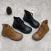 Handmade Genuine Leather Women's Shoes Retro Flat Versatile Soft Cowhide Lace Up Short Boots