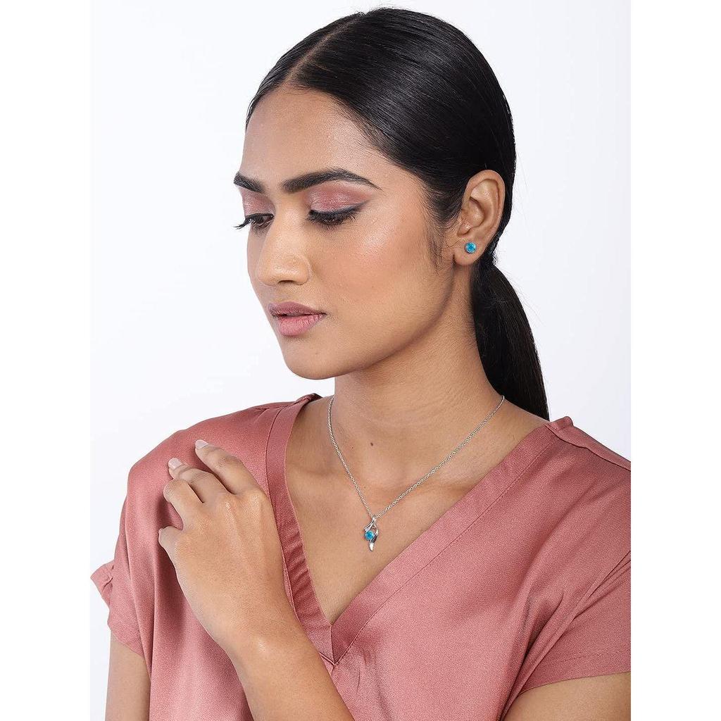 Peora Silver Cubic Zircon Pendant & Earrings Jewellery Set for Women & Girls