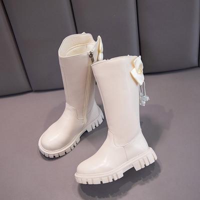 Высокие сапоги для девочек, осень и зима, новые длинные кожаные сапоги с бантом-бабочкой, стильные сапоги принцессы для маленьких девочек