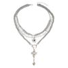 Vintage Heart Cross Pendant Necklace With Alloy Charm And Layered Floral Accents For Fashion