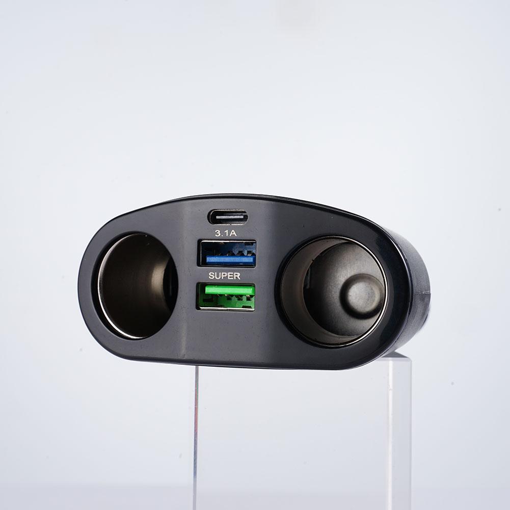 Car Cigarette Lighter Socket Splitter PD QC3.0 Fast Charging 2 USB Charger 5 Ports For Mobile Phone DVR Charging