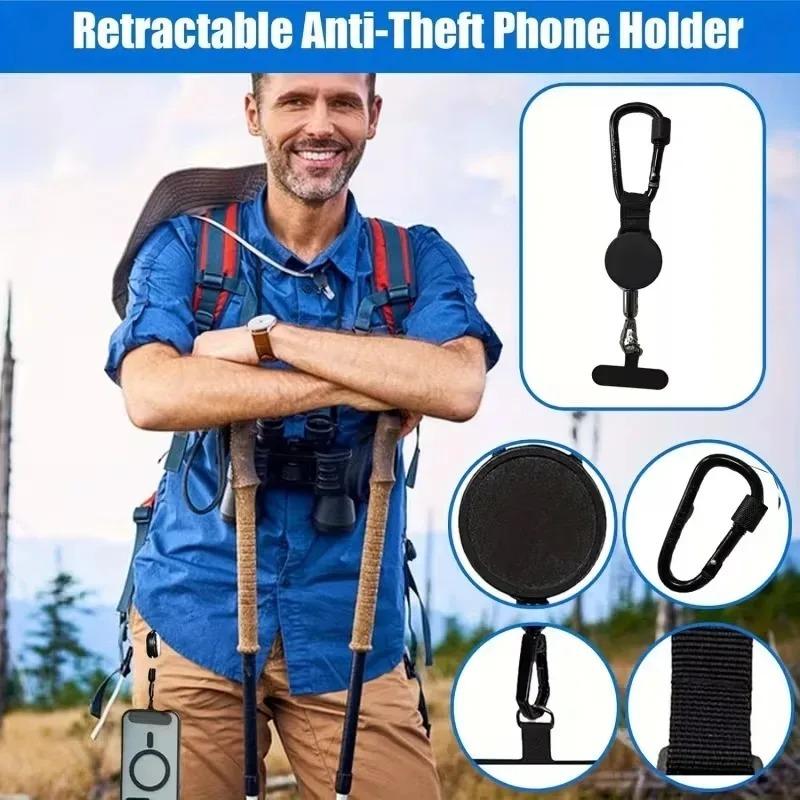 Retractable Anti Theft Smartphone Lanyard Safety Strap Practical Pull-Reel Mobile Phone Lanyard with Carabiner for Outdoor Sport