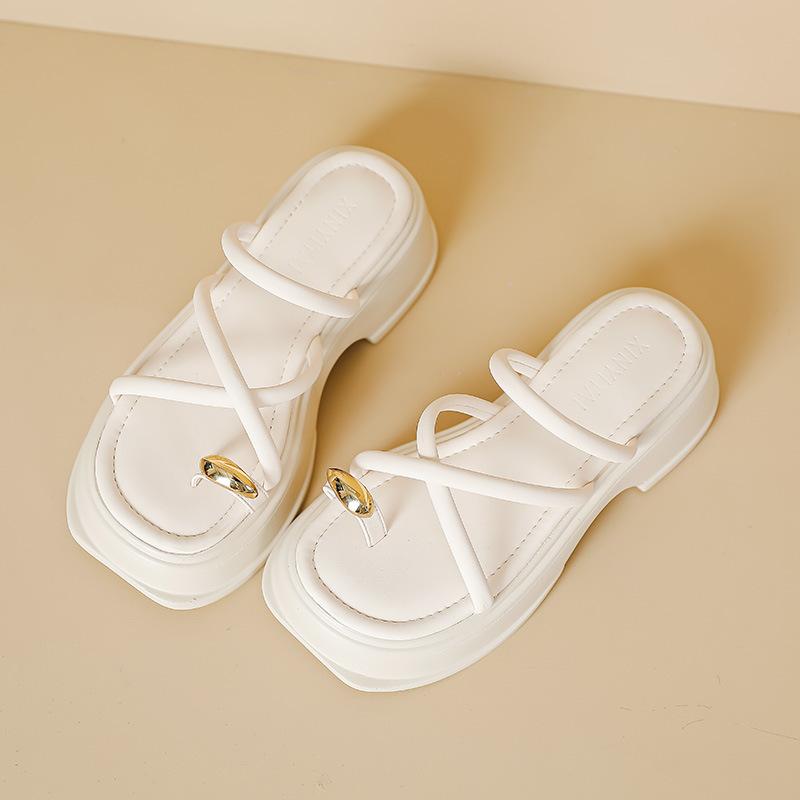 Серебристые женские летние шлепанцы на толстой подошве премиум-класса, новые, с зажимом для пальцев, сандалии-полушлепки, подошва-маффин, пляжная обувь