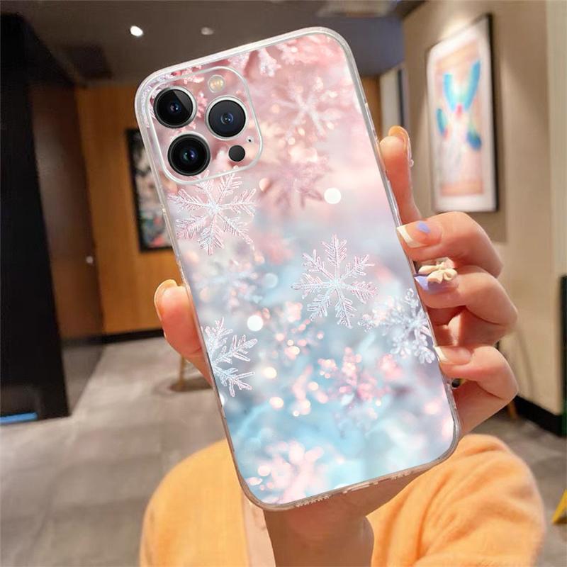 Winter Christmas Snowflake Phone Case Carcasa Funda For iPhone 17 Pro Max Air 16 15 14 13 Pro Max 15 16 Pro 15Plus Case