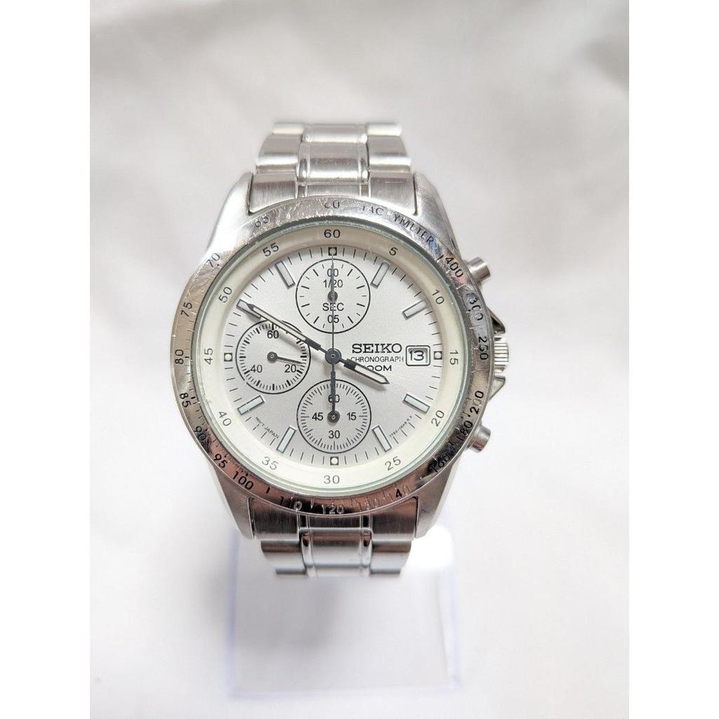 Б/у Мужские часы SEIKO Хронограф Серебристый циферблат