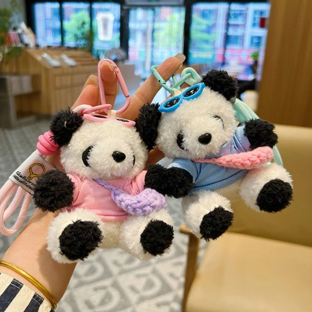 Stuffed Fluffy Cartoon Panda Doll Keychain Soft Car Key Ring Plush Little Bear Pendant Bag Pendant