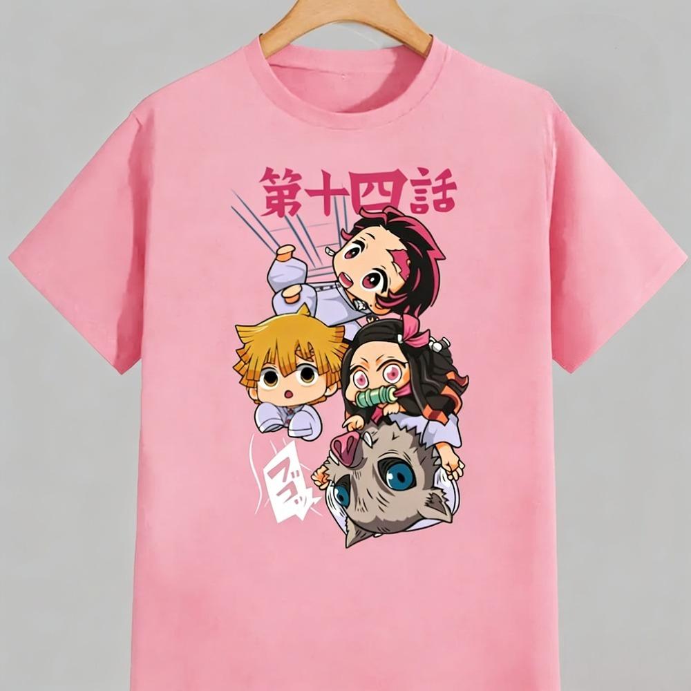 Nezuko Kamado Pure Cotton Unisexs and Womens Same Tshirt 2026 Summer Anime Printed Loose Casual Parent Child Top