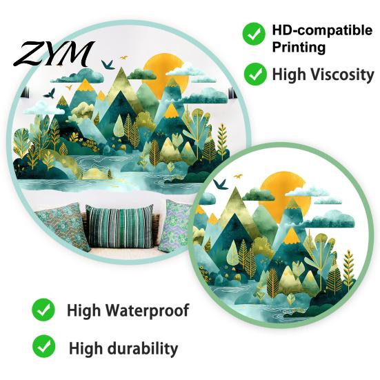Indoor Outdoor Window Film 2Pcs Watercolor Mountain Wall Sticker, Peel And Stick Landscape Decal, PVC Waterproof Scenery Fresh Style Home Decoration