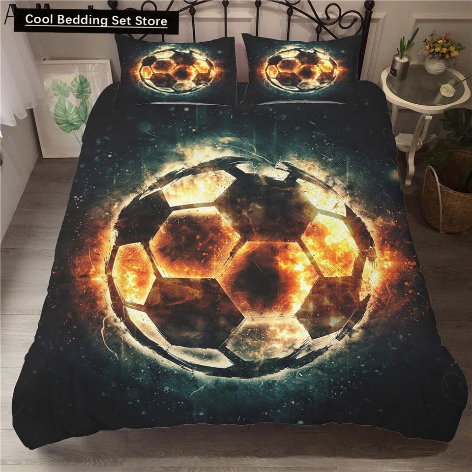 Футбольный Постельный Комплект С Принтом Наволочка Пододеяльник Футбольные Пододеяльники Домашний Текстиль Размер Квин Кинг Спортивная Тематика Пододеяльник