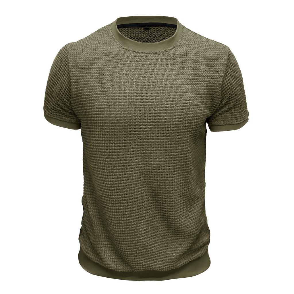 Men's Short Sleeved Knitted T-shirt Top With Round Neck Ribbed Pullover