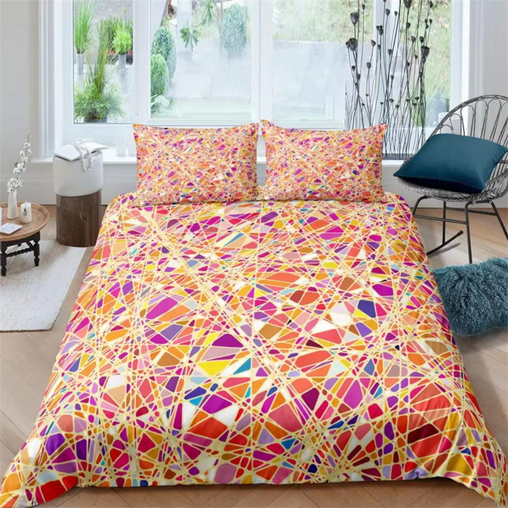 Роскошные комплекты постельного белья из черного мрамора с 3D-принтом, красные светящиеся многоугольные сетчатые узоры, односпальные, двуспальные, двуспальные, двуспальные, королевского размера, пододеяльники