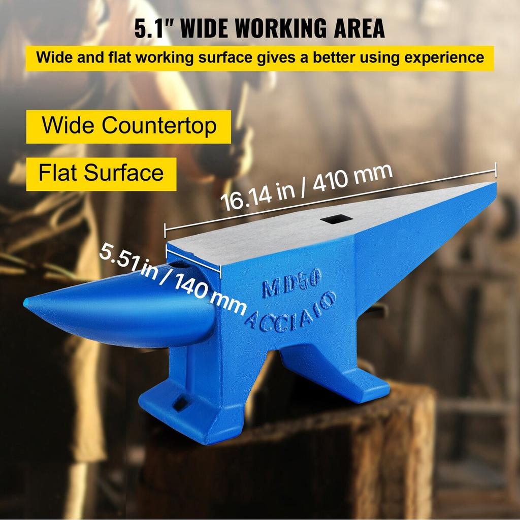 Single Horn Anvil 50Kg/110Lbs Cast Steel Anvil Blacksmith for Sale Forge Steel Tools W/ Round And Square Hole and Equipment Anvil Rugged Blacksmith