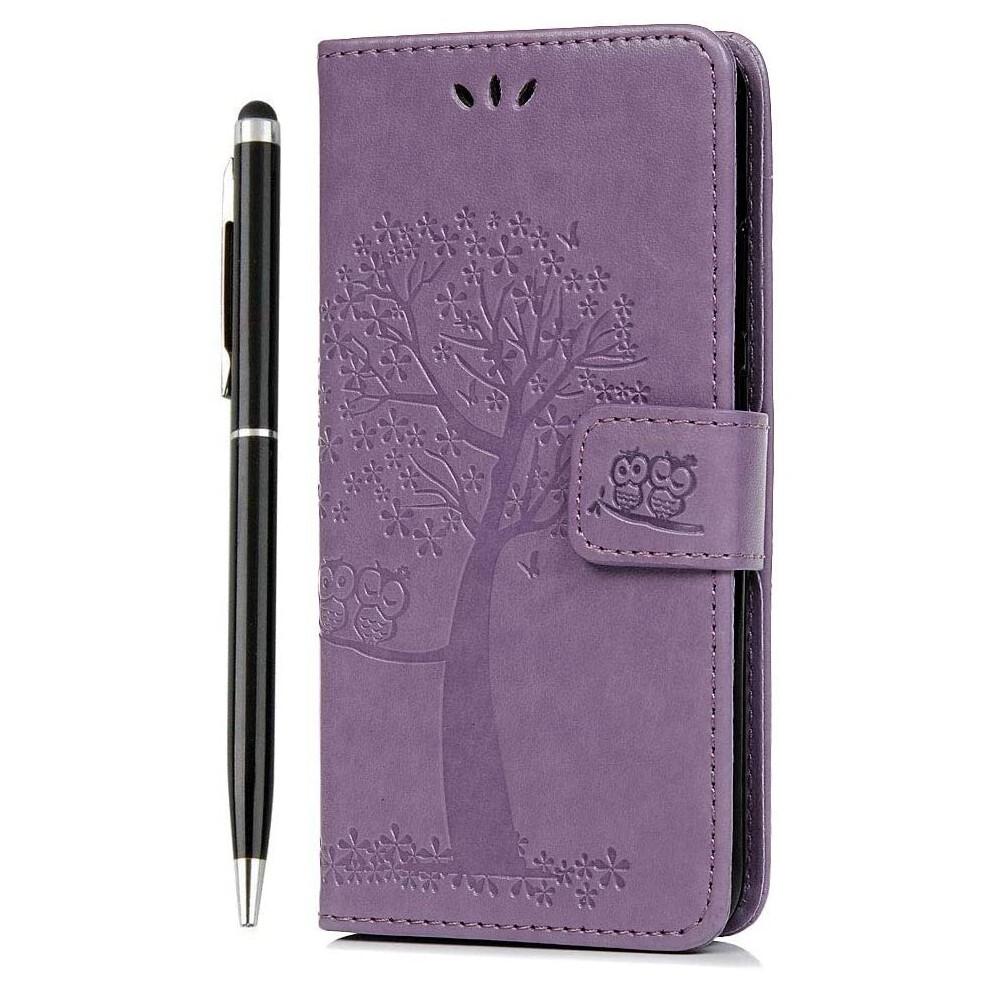 iPhone SE 2020 Phone Case Shockproof PU Leather Flip Wallet Owl Tree Embossed Case Protective Cover