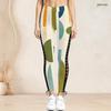 Women Plus Size High Waist Geometric Printed Side Eyelet Lace Up Full Length Fitted Leggings