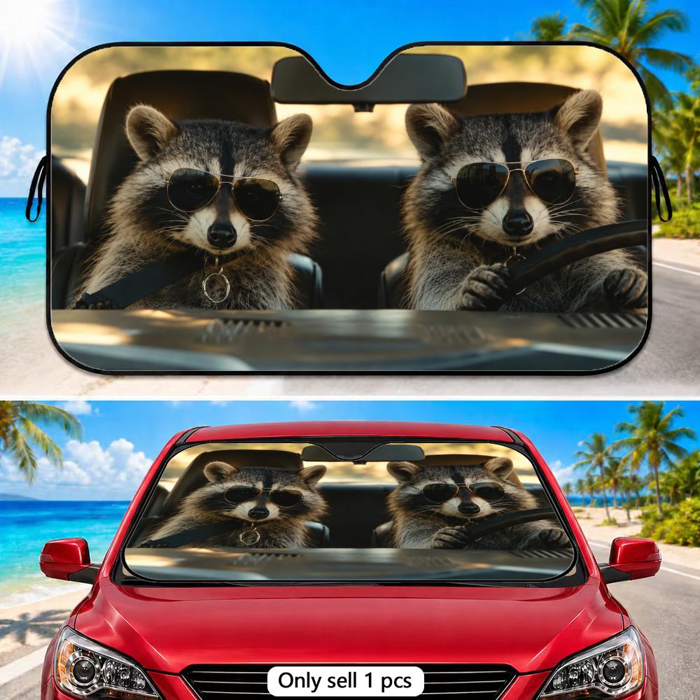 Cool Racoon Sun Visor Aluminum Foil Windshield Sunshade with Reflective UV Protection Heat Insulation Foldable Design