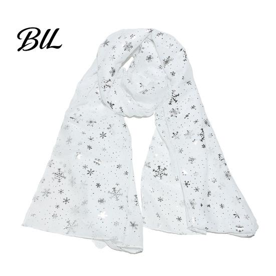 Lightweight Winter Layering Glitter Sparkly Foil Snowflake Print Scarf for Women, Christmas Warm Fashionable Neckwear Theme Shawl Wrap, Fall