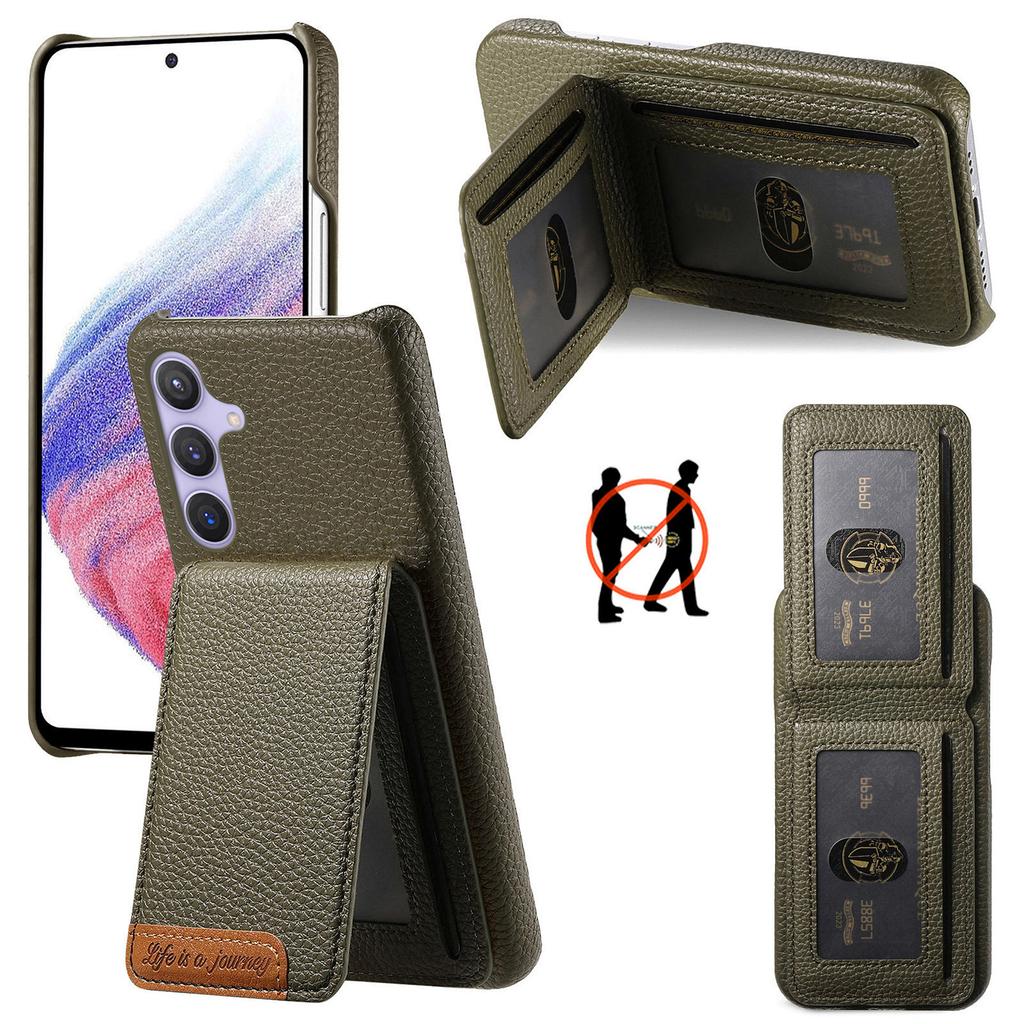 For Samsung Galaxy S25+ Case RFID Blocking Card Holder Litchi Texture Leather Back Cover
