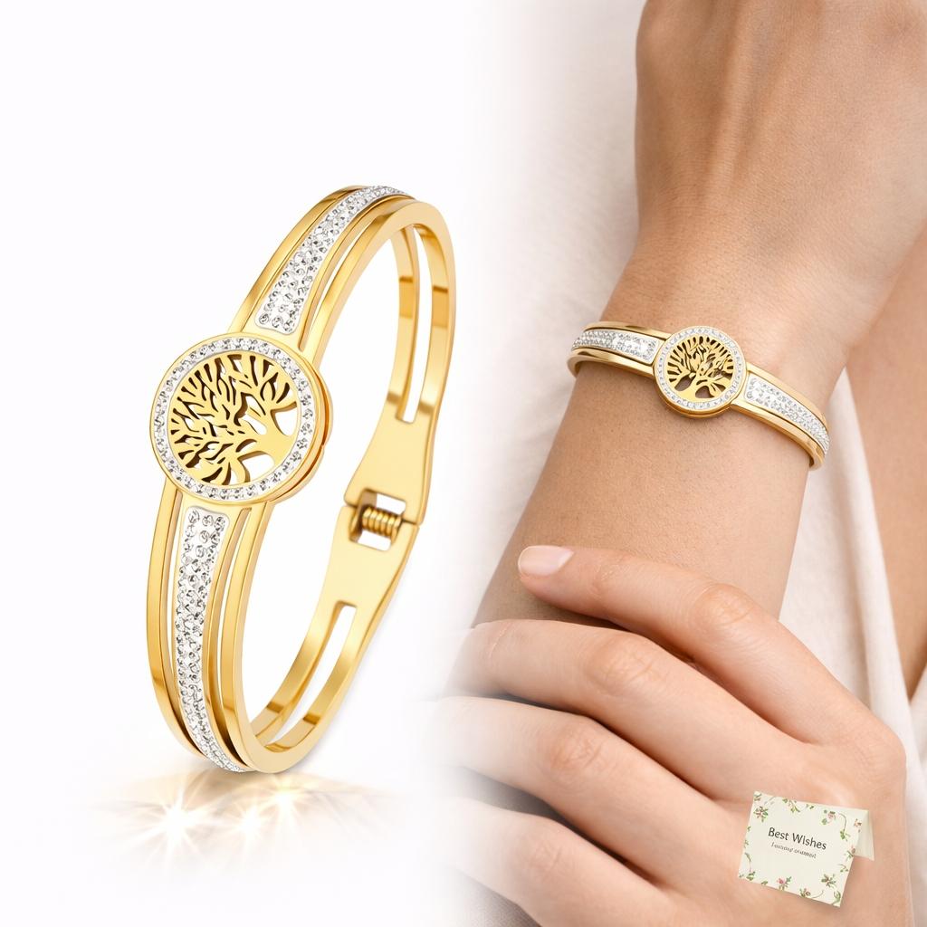 Women' Gold Bracelet with Zircons Tree of Happiness DIAMOND Fashionable