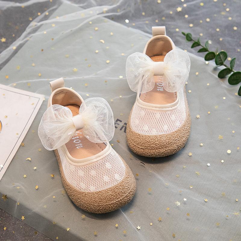Girls' Mesh Children's Fashion Versatile Breathable Mary Jane Mesh Bow 2024 Summer and Spring New Kids Princess Shallow Flats