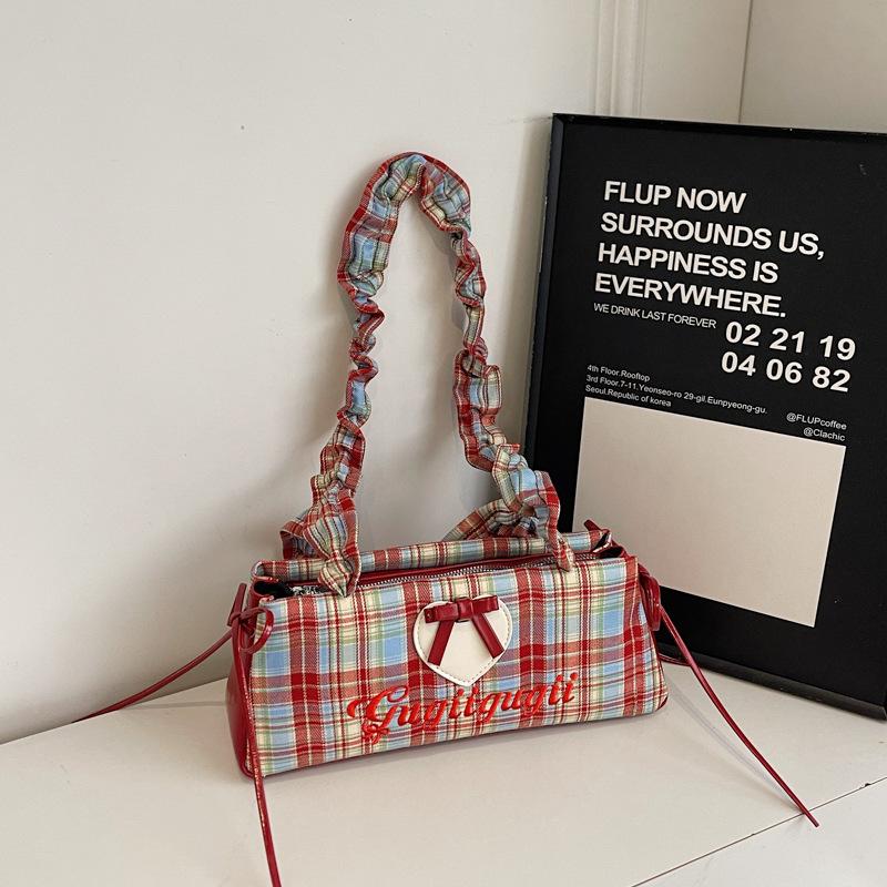 Casual Niche Plaid Corrugated Bag Women's 2025 New Messenger Bag Fashion Casual Shoulder Armpit Bag