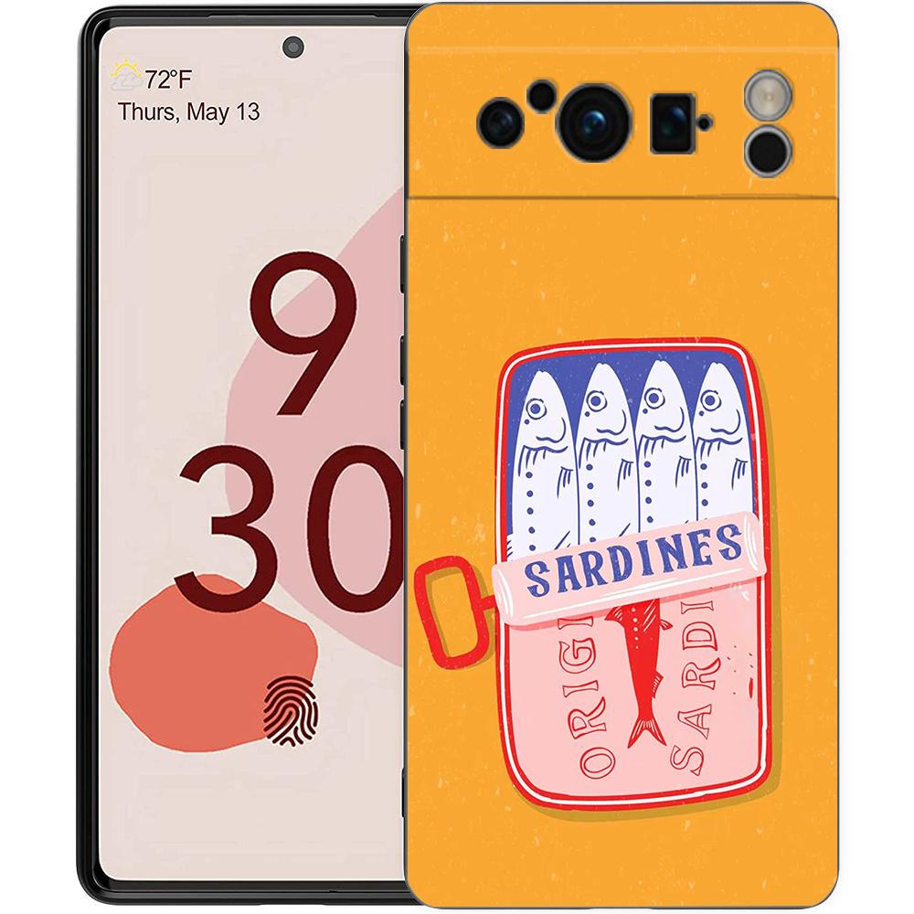 Роскошный чехол для телефона Google Pixel 10 9 8 9A 8A 7 7A 6 Pro XL 6A 5G Черный Мягкая задняя крышка из ТПУ Sardines aquatic product