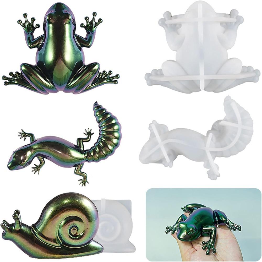 Силиконовые реалистичные лягушка, ящерица, улитки силиконовые формы 4 шт. 3D животное эпоксидная смола форма DIY поделки