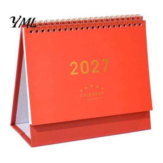 Small Desk Planner 2027 Calendar, Standing Flip Desktop Minimalist Gold Foil Cover Monthly Organizer for Planner, Thick Paper Note Taking, Office Home