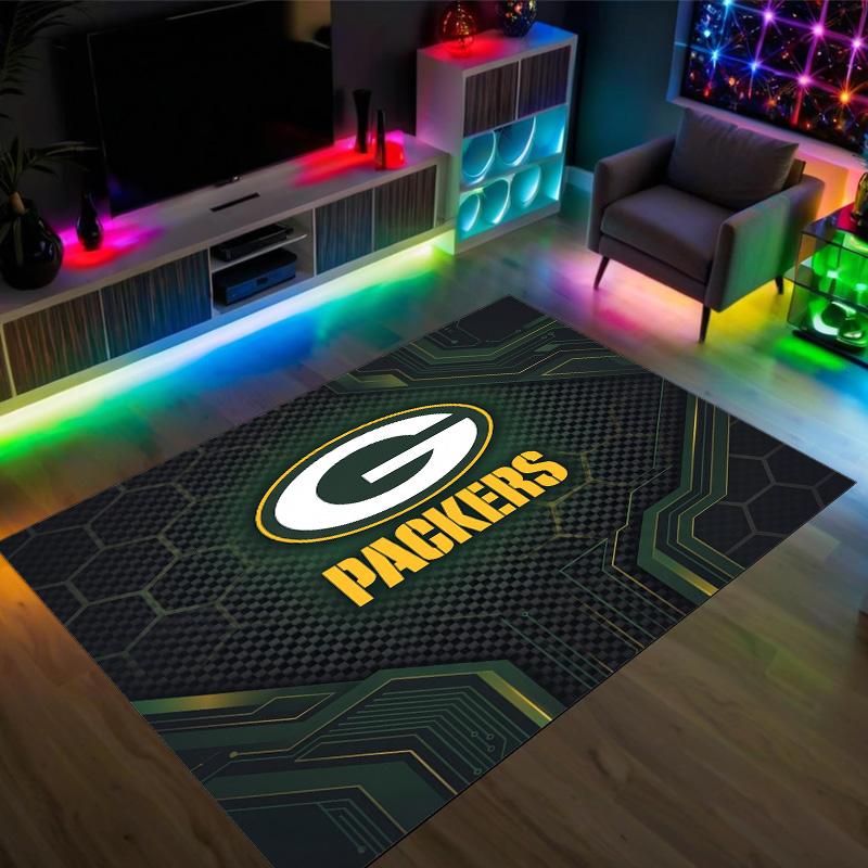 Green Bay Packers Design Crystal Velvet Carpet Cozy Non?Slip Printed Rug For Bedroom Living Room Entrance