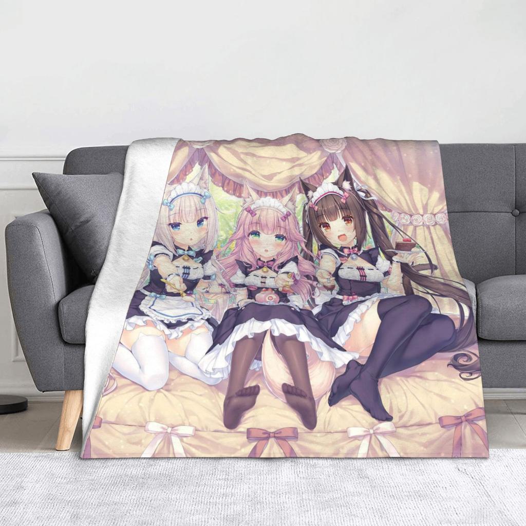 Nekopara Coconut Cinnamon Azuki Flannel Blanket Anime Chocola Vanilla Sexy Gir Vintage Throw Blankets for Home 150*125cm Quilt