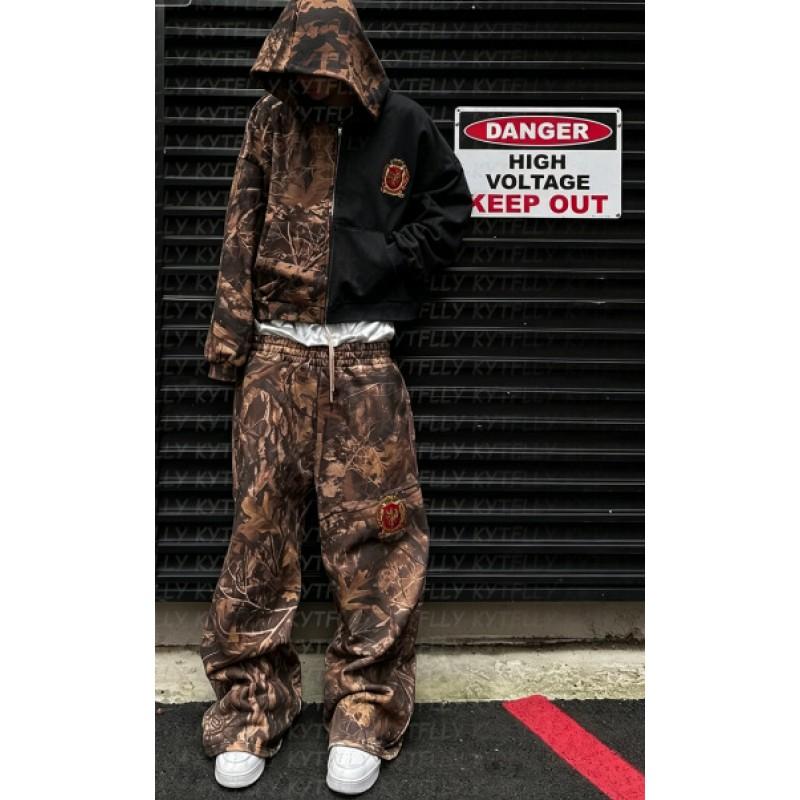 Свободный комплект худи и брюк в стиле Y2K Streetwear с контрастным камуфляжным принтом для подростков