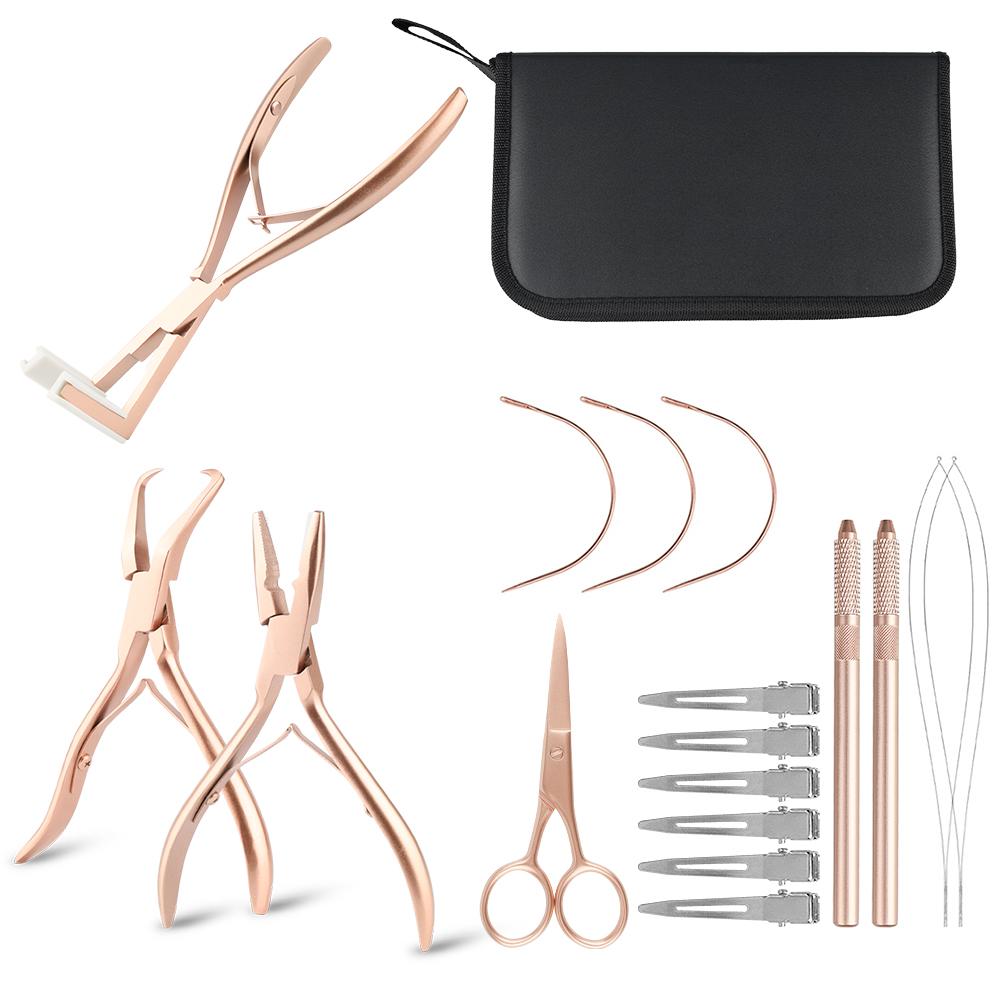 ARLANY Tape In Extension Pliers Tool Kit Microlink Pliers with Metal Hair Clips Thread Cutting Scissors Hair Threader Loop Tool