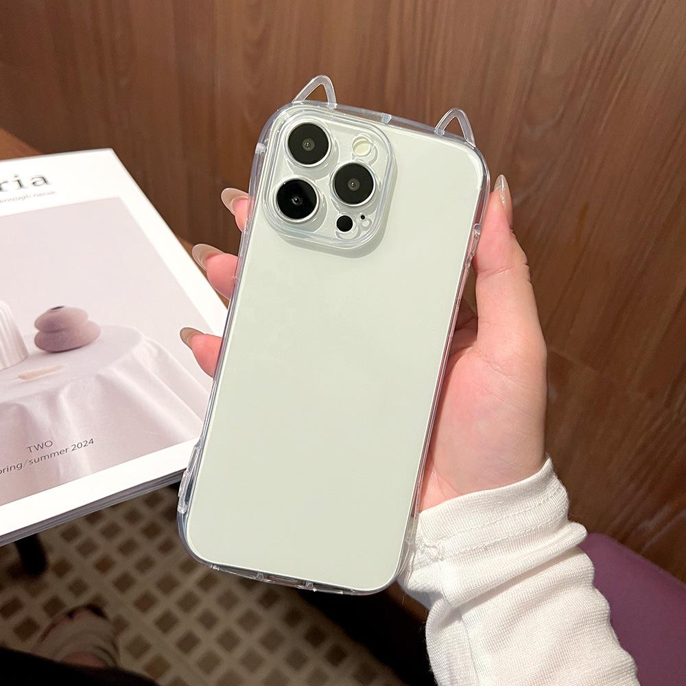 Прозрачный чехол для телефона с ушками кошки для iPhone 17 Air 16 Plus 15 14 13 12 11 Pro Max X XS XR 7 8 SE 2022 2020 Минималистичный Ударопрочный Прозрачный Защитный Чехол