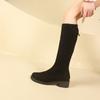 Зимние высококачественные женские сапоги, модные, с круглым носком, однотонные, на среднем каблуке, замшевые, с молнией сзади, женские высокие сапоги
