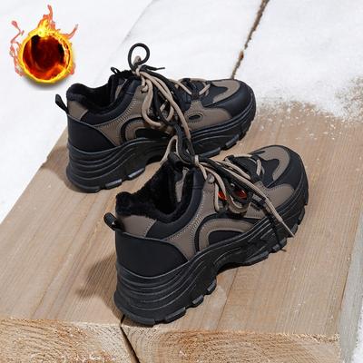 Женские зимние теплые кроссовки на толстой платформе с подкладкой из искусственного меха, прогулочные туфли, нескользящие, со шнуровкой, из искусственной кожи, повседневные кроссовки для папы с подкладкой из флиса для женщин