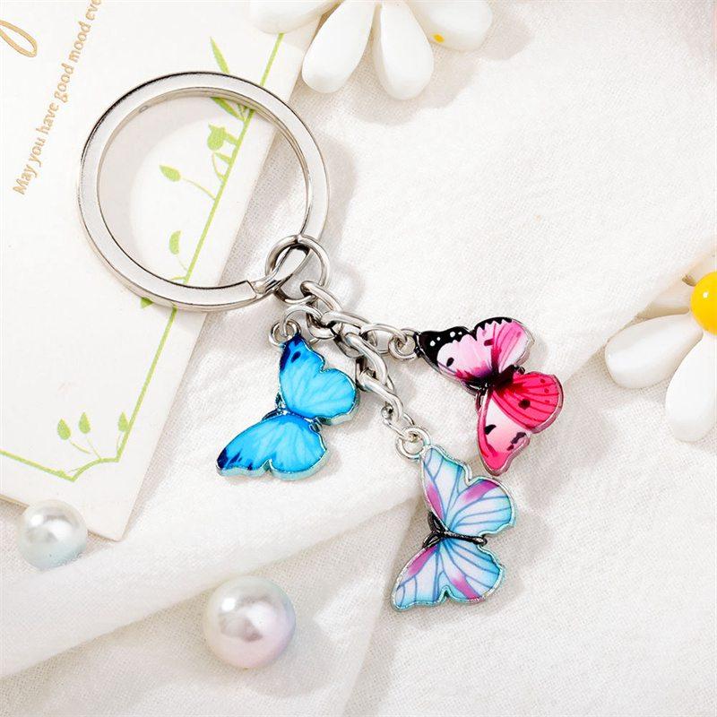 Pendant Accessories Chain Keychain Colorful Butterfly Keychain Crystal Key Key Ring Oil Necklace