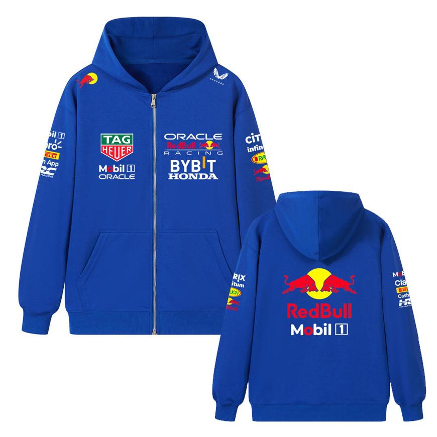 Red Bull Толстовка на молнии с символикой команды F1 Верстаппен Формула 1 Спортивная толстовка на молнии Мужская Женская Повседневная кофта-пуловер