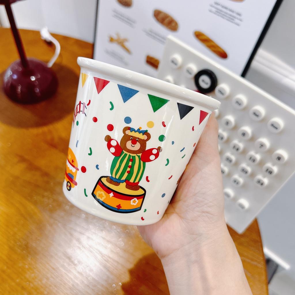 Ceramic Cup Large Capacity Circus Bear Rabbit Cute Cartoon Cup Milk Cup Coffee Cup with Spoon Gift