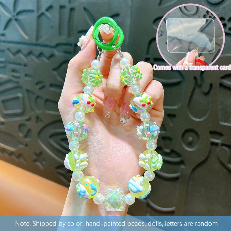 Цветные расписные бусины для телефона с картой, милые бусины, брелок, подвеска, ремешок на запястье, чехол для наушников, подвеска, декор для сумки