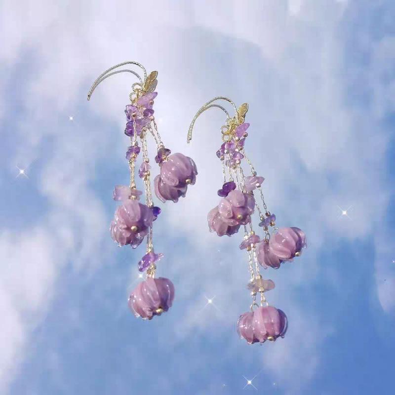 Серьги-кисточки 'Фиолетовый Ландыш' от Bai Lu - Стиль для отпуска, Длинные, Высококачественные женские серьги