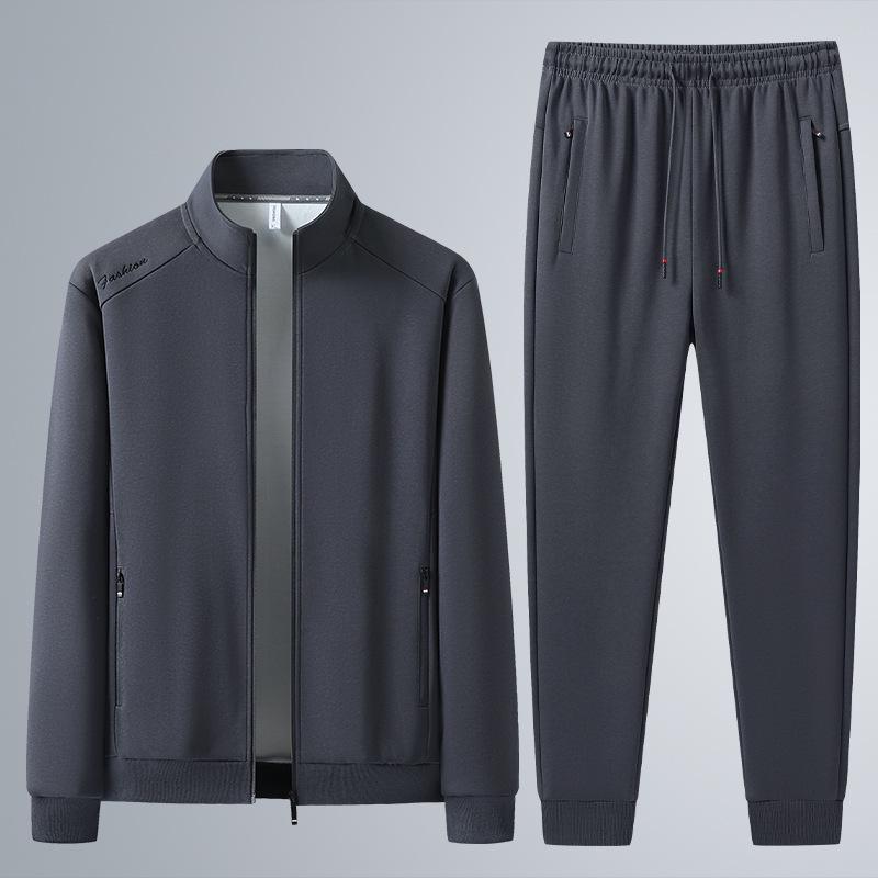 Мужской хлопковый спортивный костюм: Свитшот и кардиган с воротником-стойкой на весну/осень, повседневный свободный крой, комплект из двух предметов для среднего и пожилого возраста