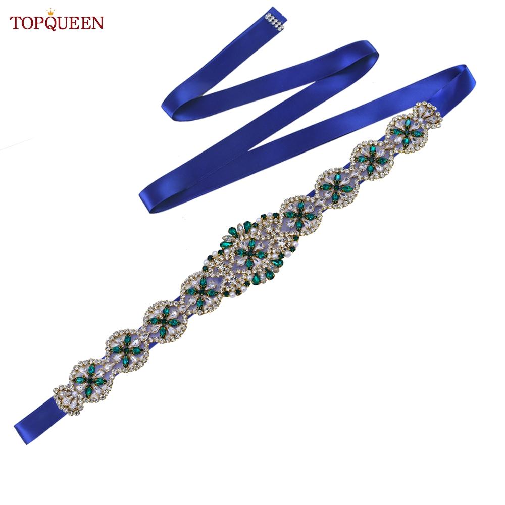 TOPQUEEN S161-KL Новое свадебное платье, пояс для женщин, золотой пояс ручной работы, роскошные аксессуары с поясом, повседневное вечернее платье, зеленые стразы
