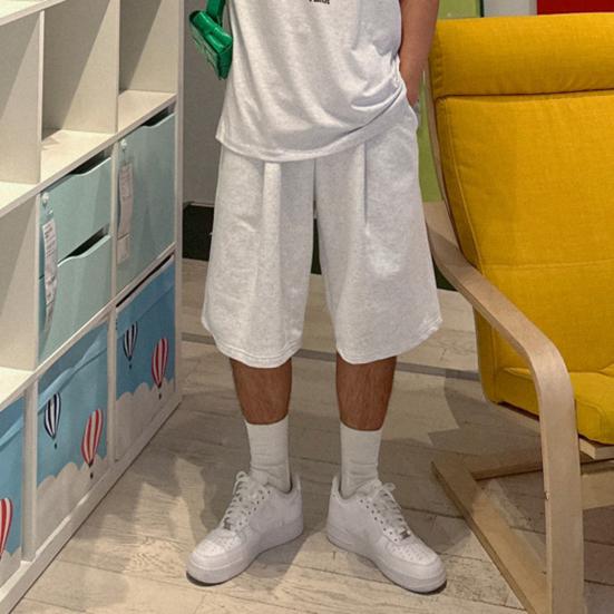 Men Casual Shorts Elastic Drawstring Waist Wide Leg Shorts Hip Hop Style Pockets Fitness Shorts Solid Color Sport Shorts