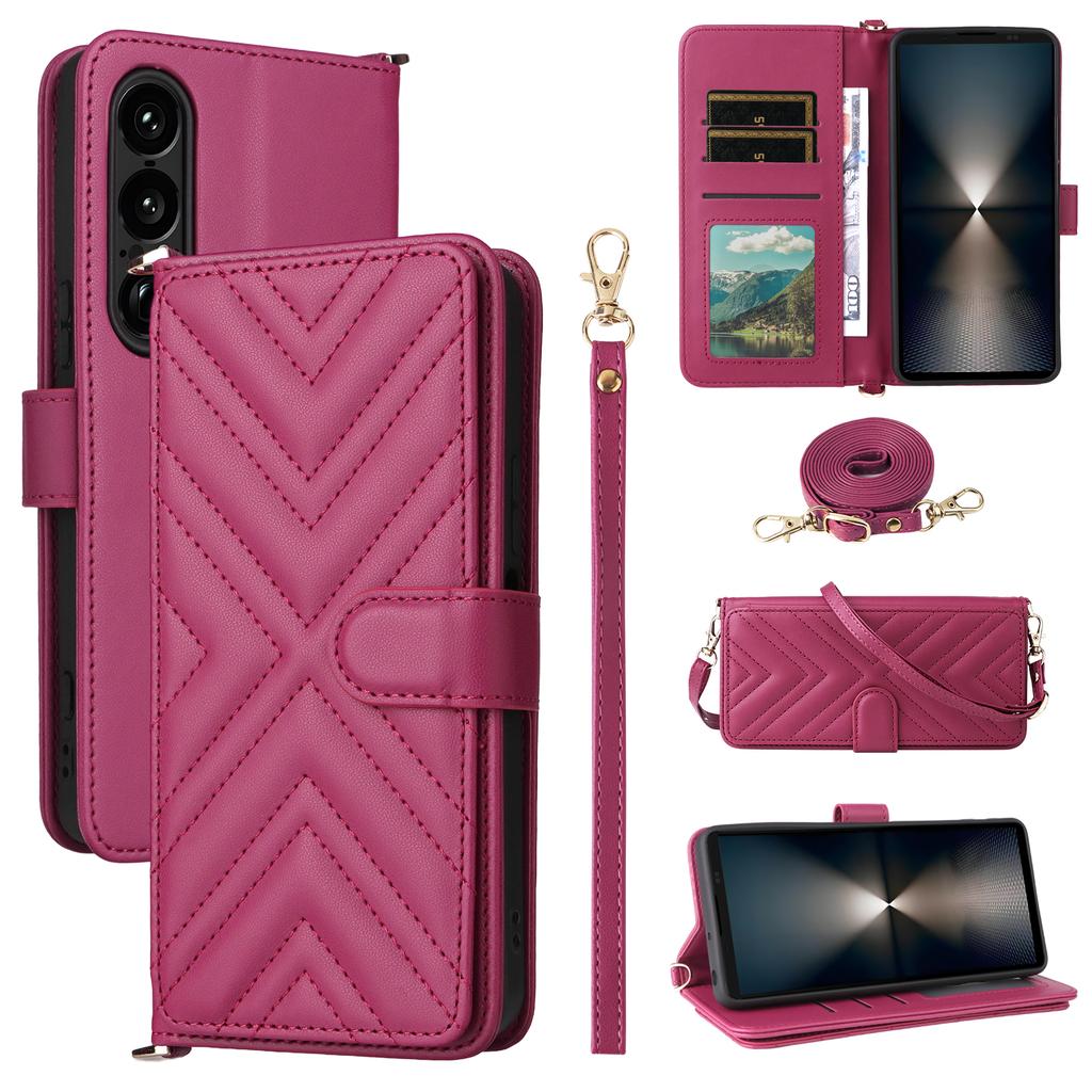 For Sony Xperia 1 VII Wallet Case with Shoulder/Wrist Strap Leather Phone Cover Stand