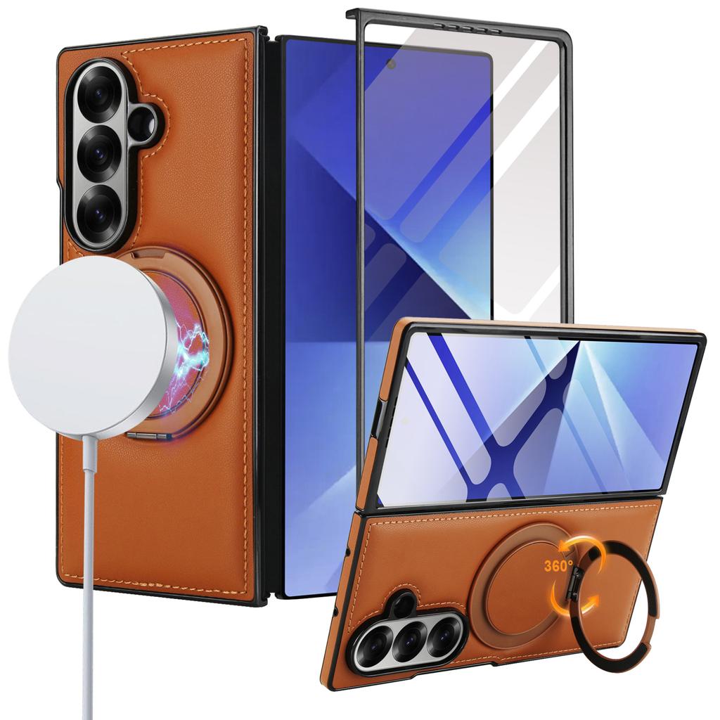 Для беспроводного зарядного чехла Magsafe для Samsung Galaxy Z Fold 7 Fold 6 5 4 3 Магнитная вращающаяся подставка-чехол Пленка из закаленного стекла
