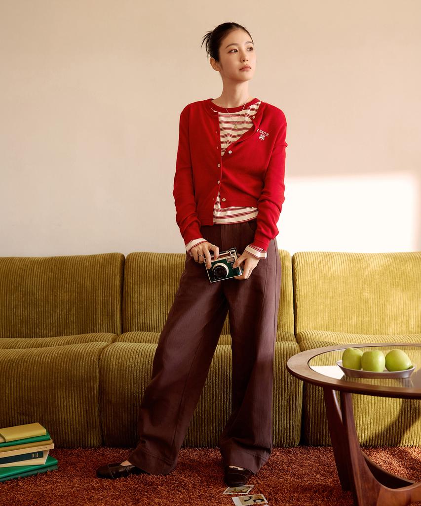 SATUR (W) Herringbone Cotton Pants Brown