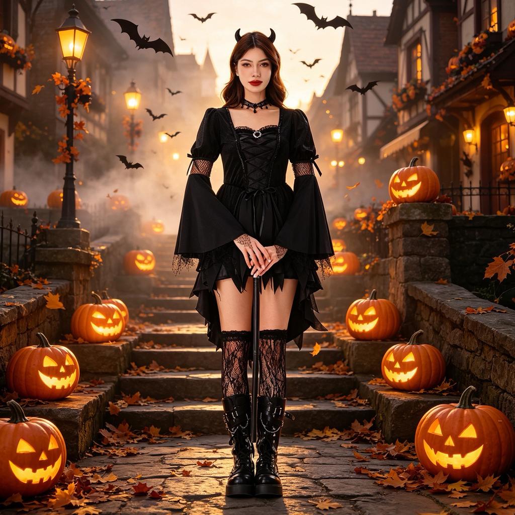 Halloween witch costume, European and American style black gothic dress, stage performance outfit, forest witch hat, performance costume