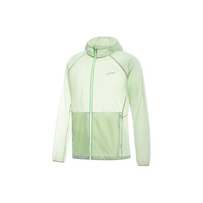Li Ning Running Series однотонная легкая облегающая спортивная толстовка с капюшоном, дышащая солнцезащитная куртка, мужские куртки бамбуково-зеленого цвета AFDT183-6