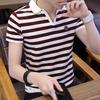 Модные футболки с отложным воротником Мужская одежда Полосатые Приталенные Летние Контрастные цвета Сшитые Повседневные Футболки-поло с коротким рукавом