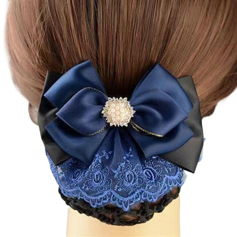Pearl Bowknot Spring Clip Ribbon Hair Net Cover Elegant Bun Snood  Bank